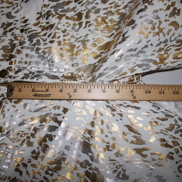 Chicos Platinum Denim Sz 0.5 x 24 White Gold Silver Animal Print Cotton Jeans - Picture 12 of 14